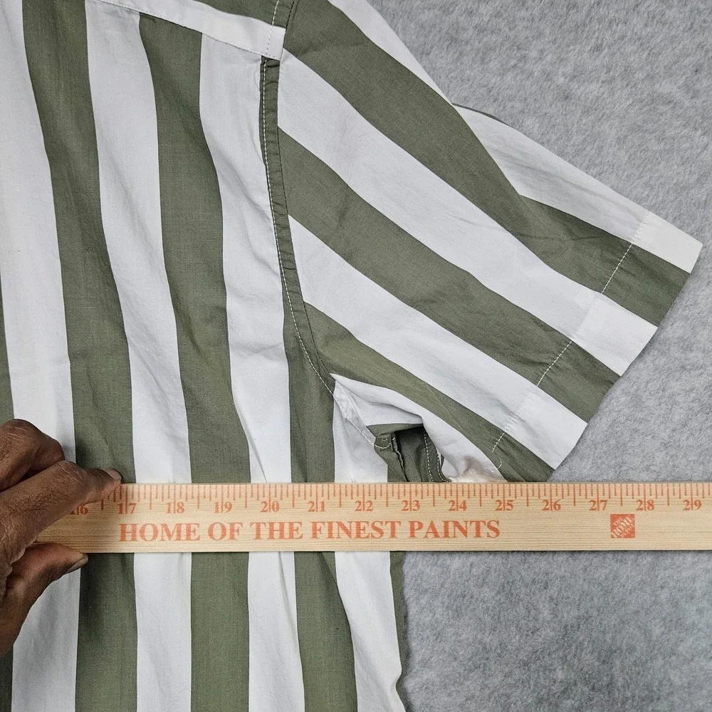 Banana Republic Luxe Poplin Green White Striped Button-Up Shirt Tall XL Slim Fit